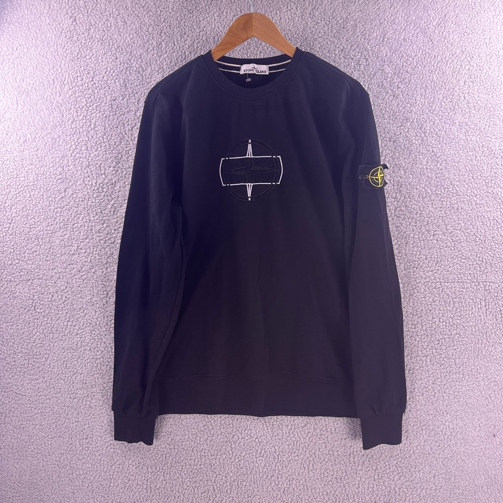 Stone Island Mens Black Embroidered Compass Logo Sweatshirt XXL 6915611J04Z - Picture 1 of 9